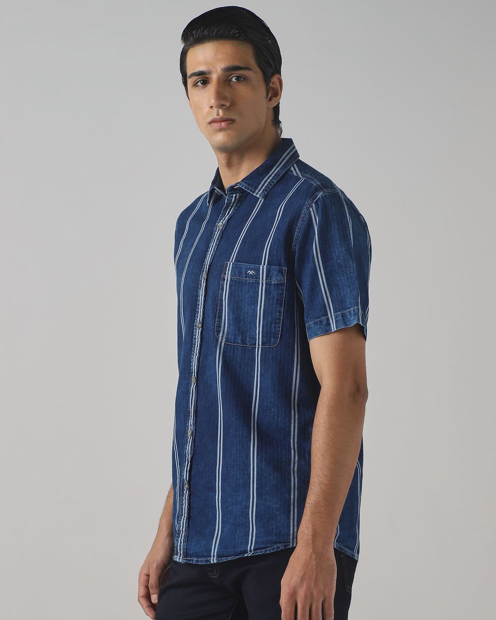 Indigo Blue Denim Stripe Slim Fit Casual Shirt