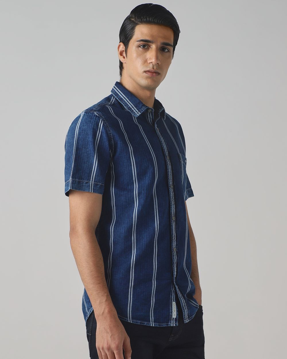 Indigo Blue Denim Stripe Slim Fit Casual Shirt
