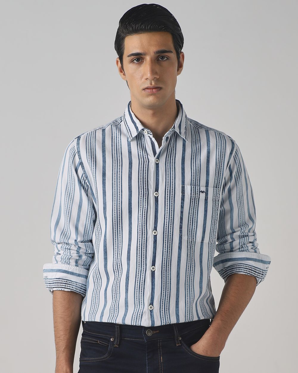 Indigo Blue Denim Stripe Slim Fit Casual Shirt
