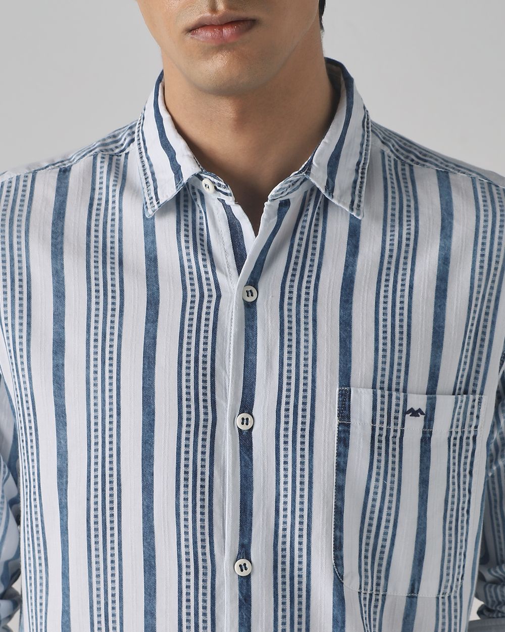Indigo Blue Denim Stripe Slim Fit Casual Shirt