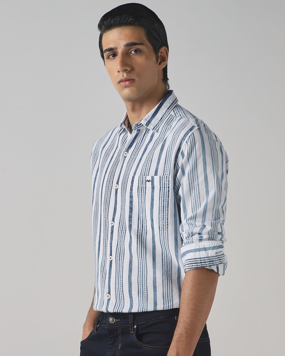 Indigo Blue Denim Stripe Slim Fit Casual Shirt