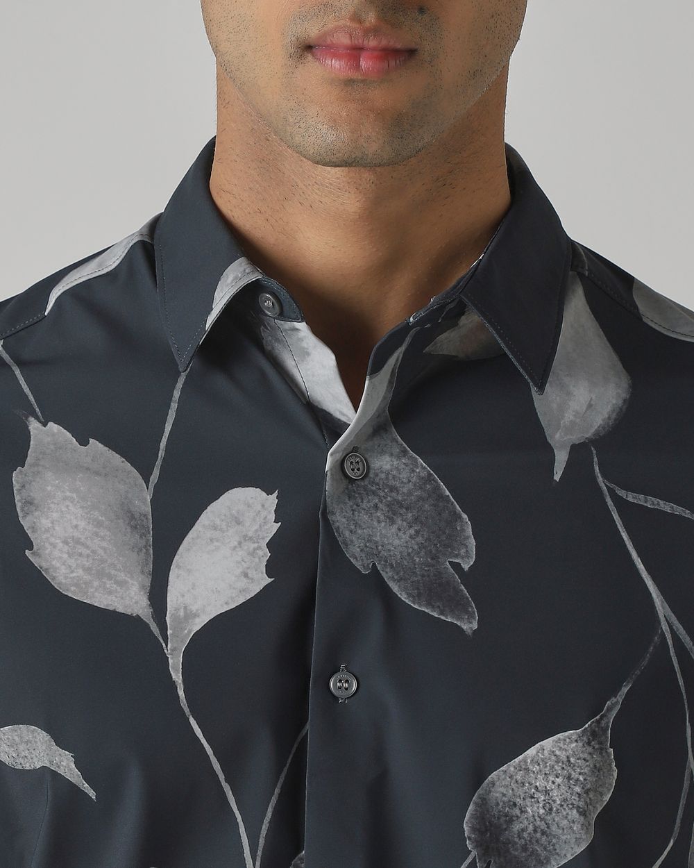 Charcoal Scuba Stretch Print Slim Fit Casual Shirt