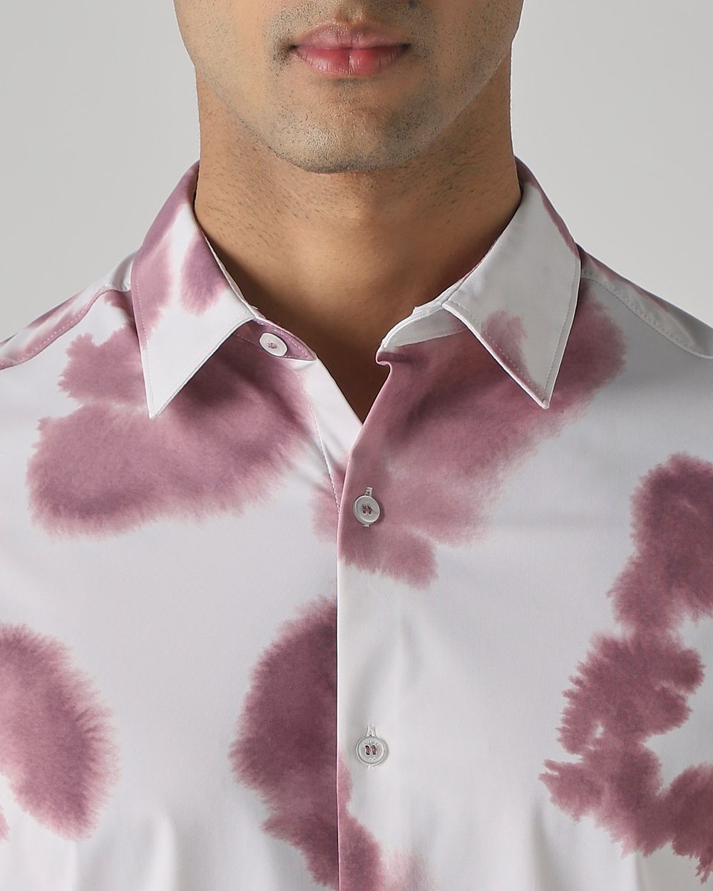 Pastel Pink Scuba Stretch Print Slim Fit Casual Shirt