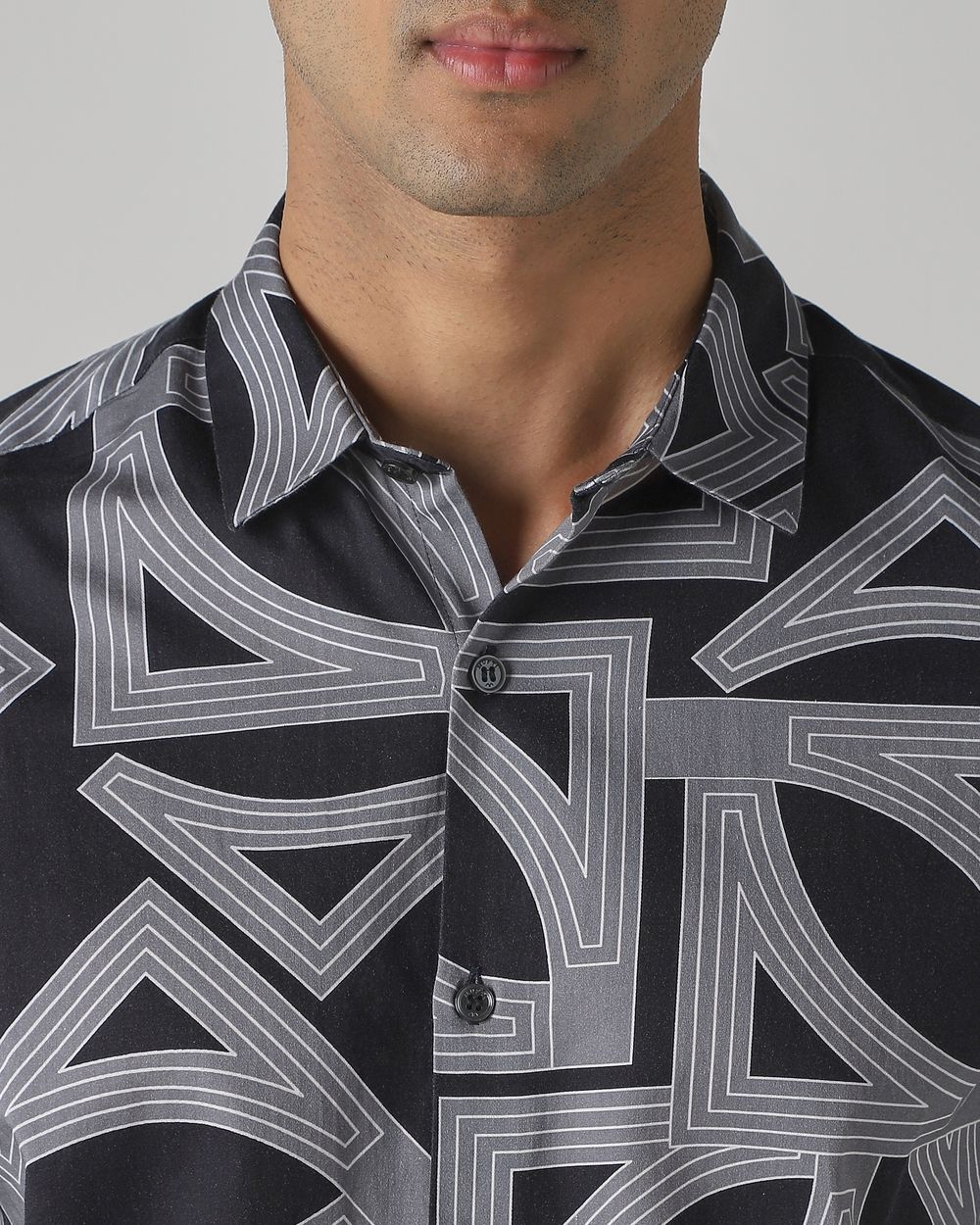 Charcoal Abstract Print Slim Fit Casual Shirt