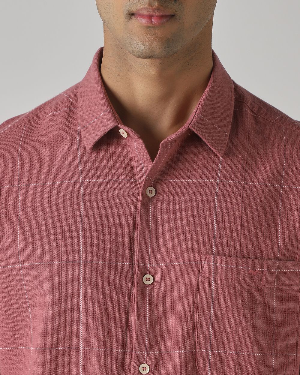 Pink Dobby Check Slim Fit Casual Shirt