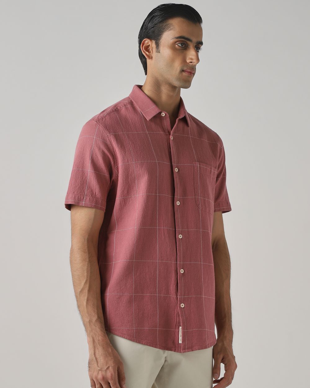 Pink Dobby Check Slim Fit Casual Shirt