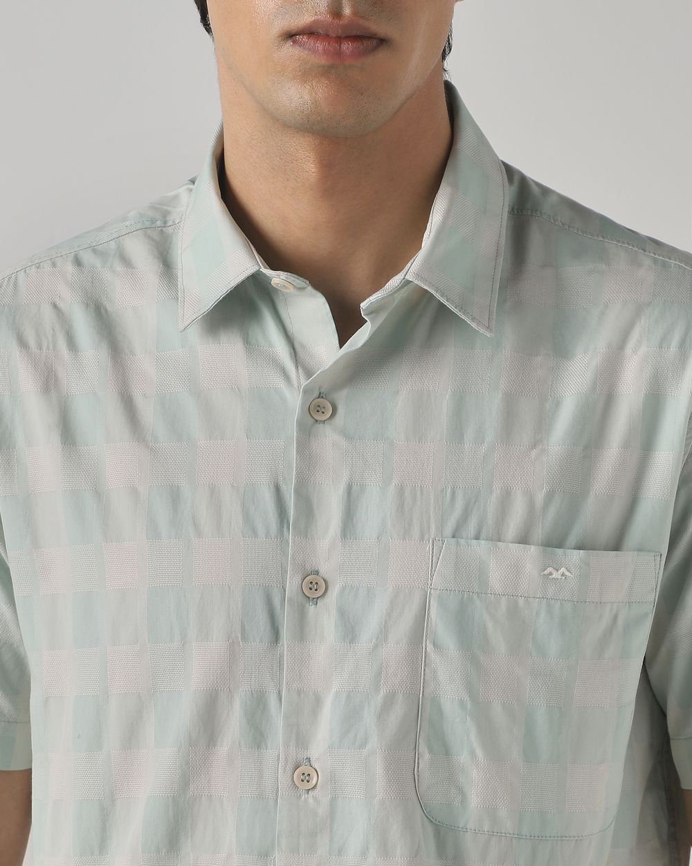 Light Green Dobby Check Slim Fit Casual Shirt