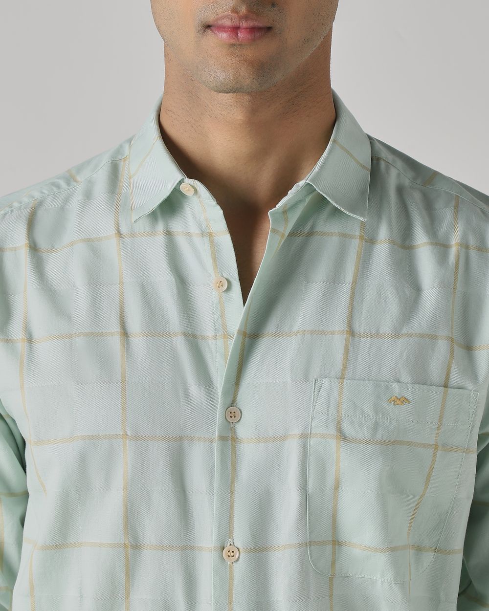 Light Green Windowpane Check Slim Fit Casual Shirt