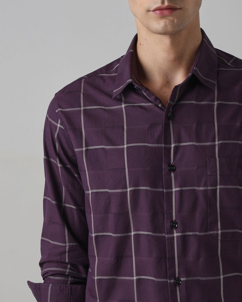 Plum Windowpane Check Slim Fit Casual Shirt