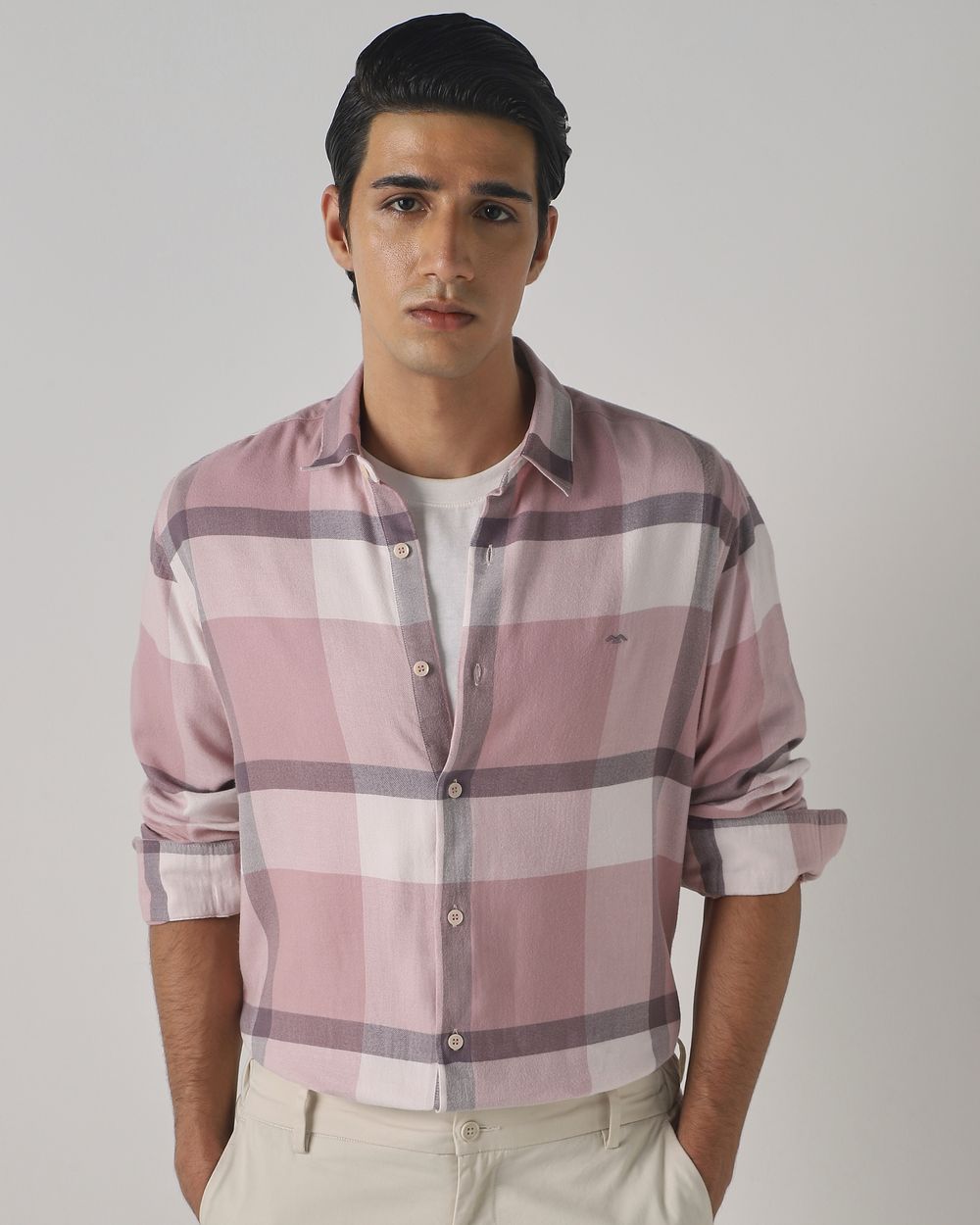Pink Flannel Check Slim Fit Casual Shirt
