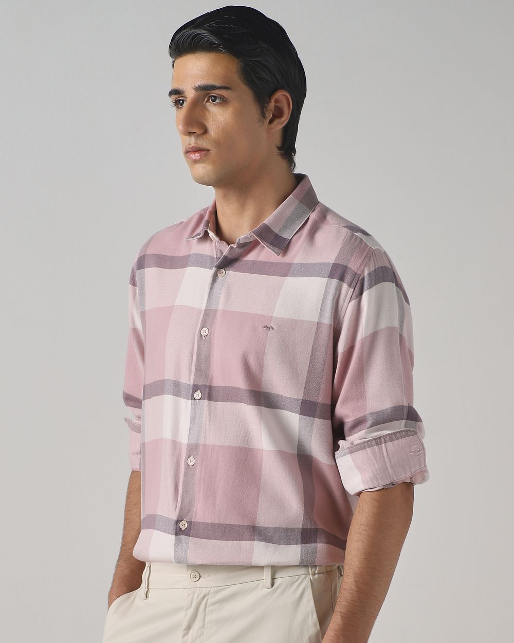 Pink Flannel Check Slim Fit Casual Shirt