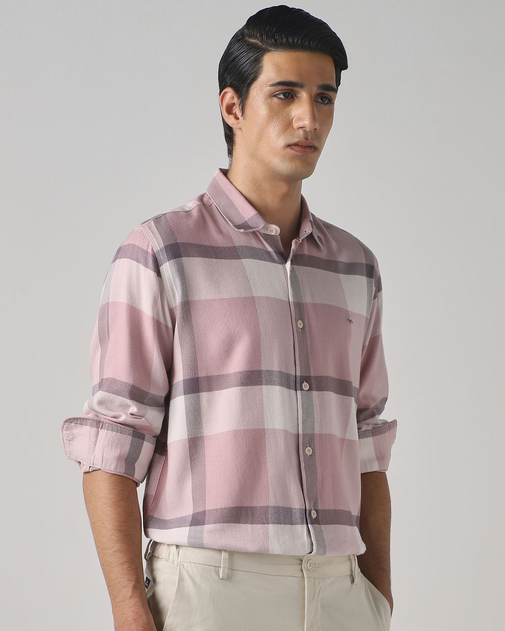 Pink Flannel Check Slim Fit Casual Shirt