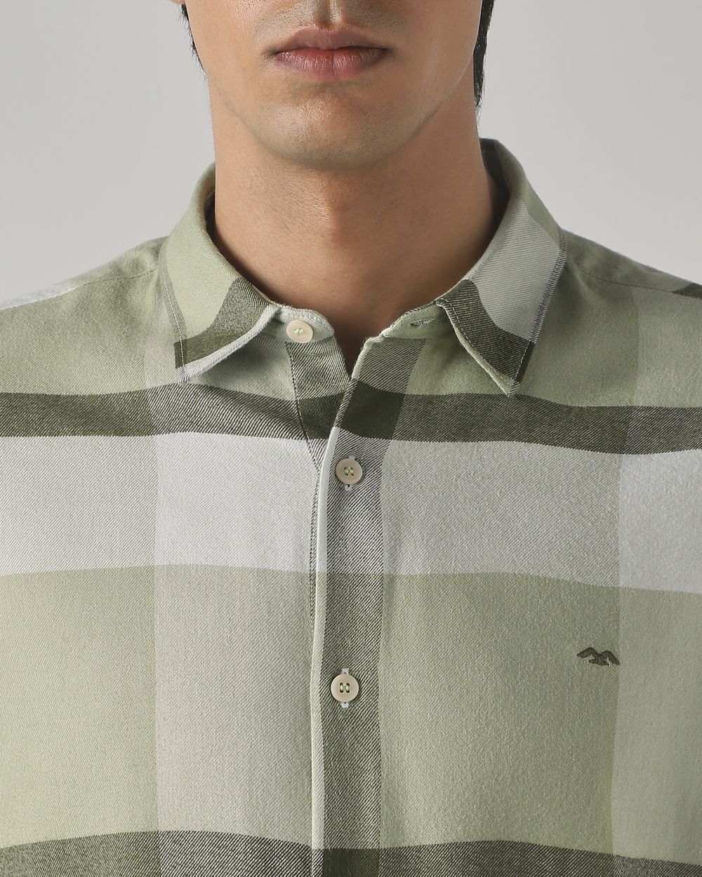 Light Olive Flannel Check Slim Fit Casual Shirt