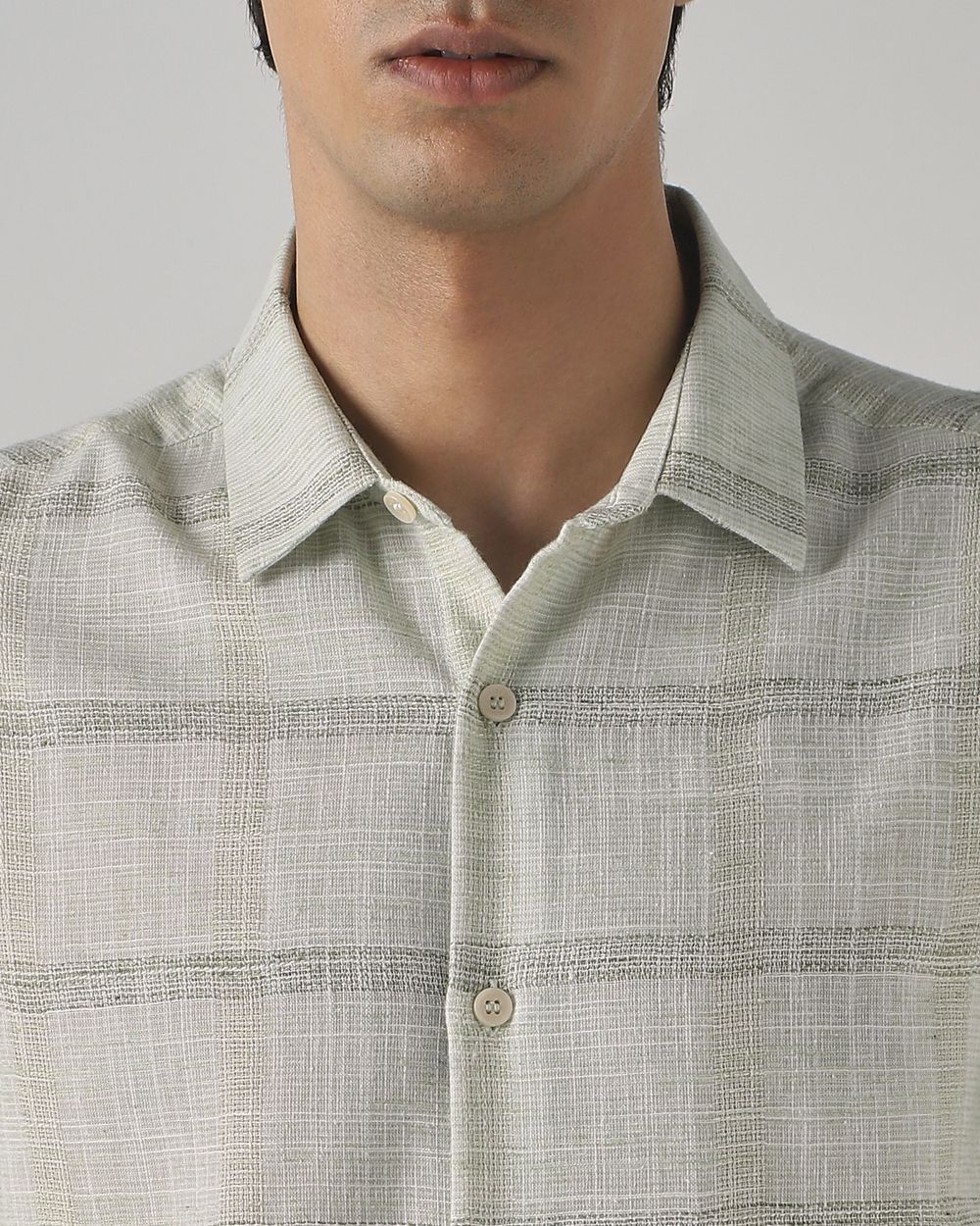 Light Green Dobby Check Slim Fit Casual Shirt