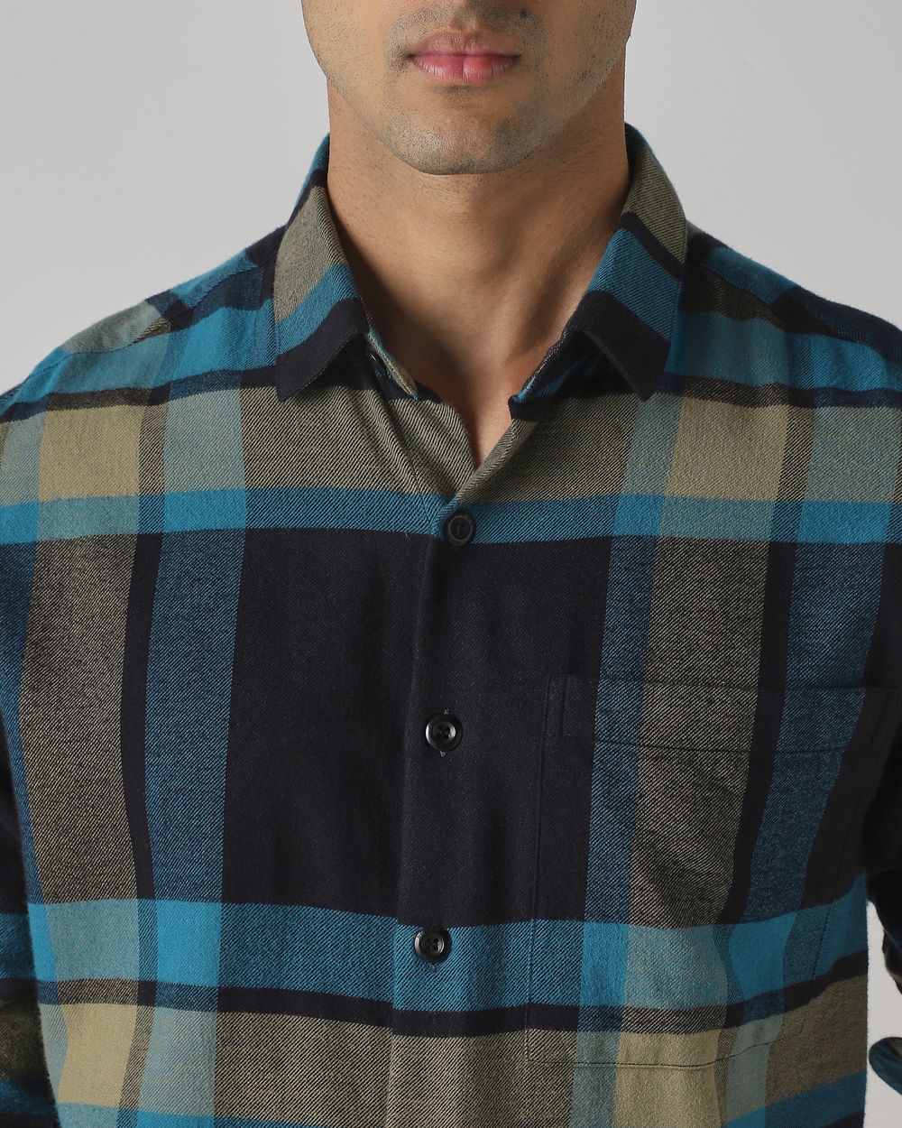 Navy Flannel Check Slim Fit Casual Overshirt