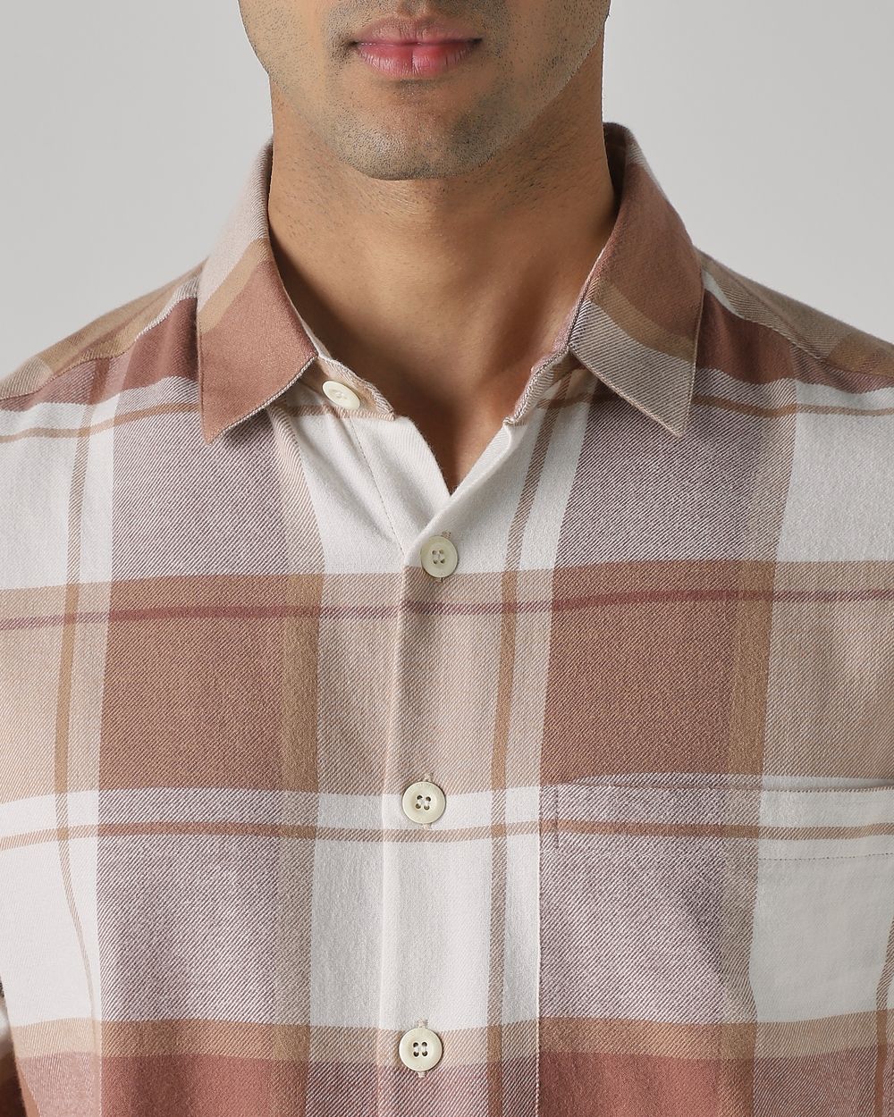 Beige Flannel Check Slim Fit Casual Shirt