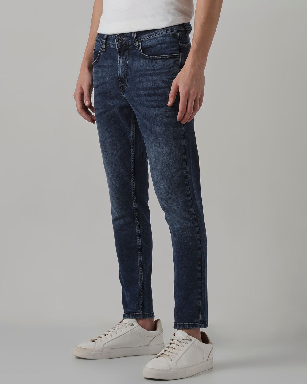 Blue Black Ankle Length Original Stretch Jeans