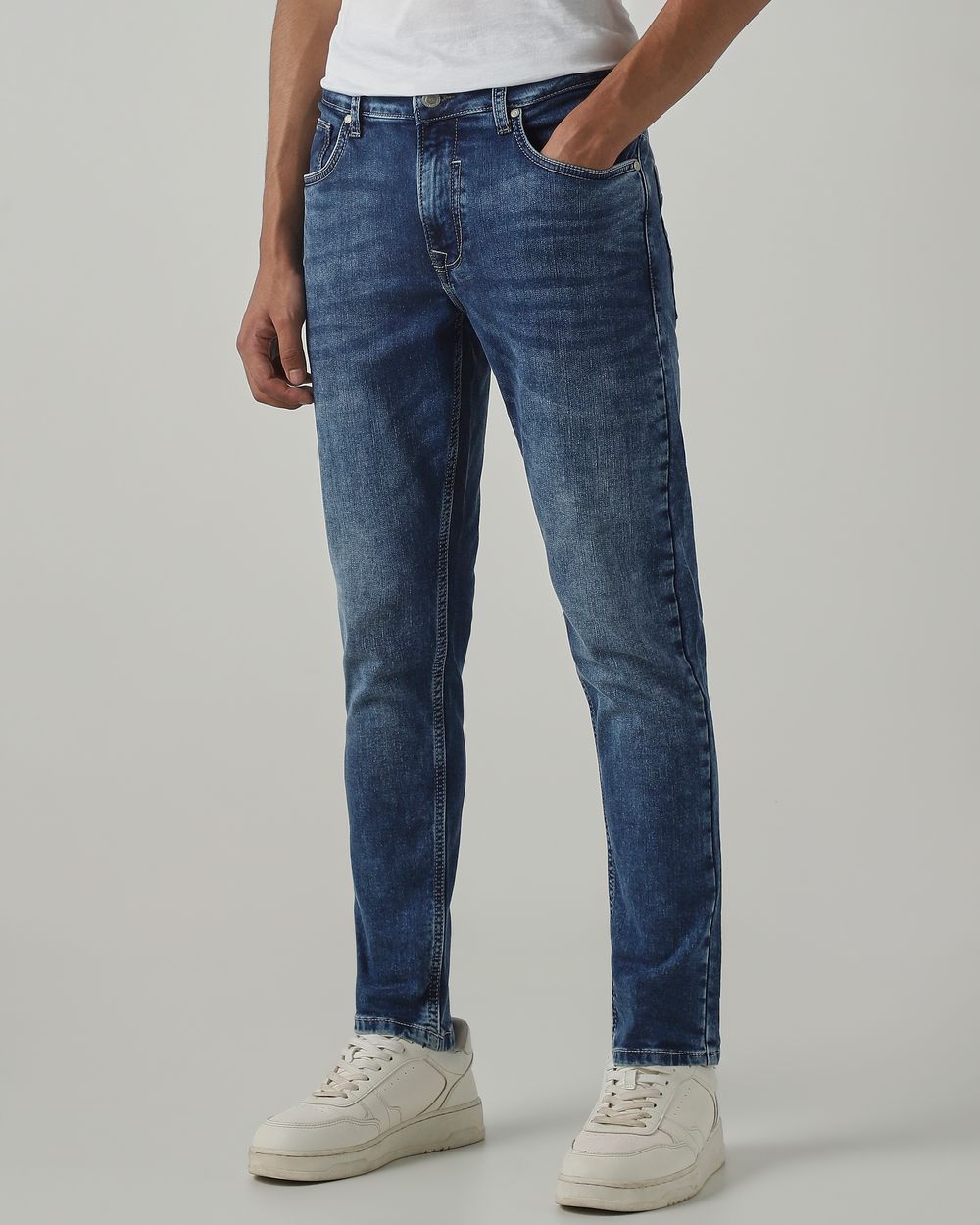 Blue Grey Ankle Length Denim Deluxe Stretch Jeans