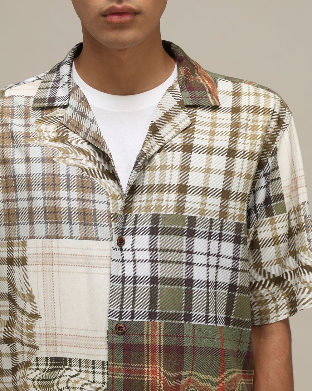 Light Olive Viscose Print Loose Fit Casual Shirt