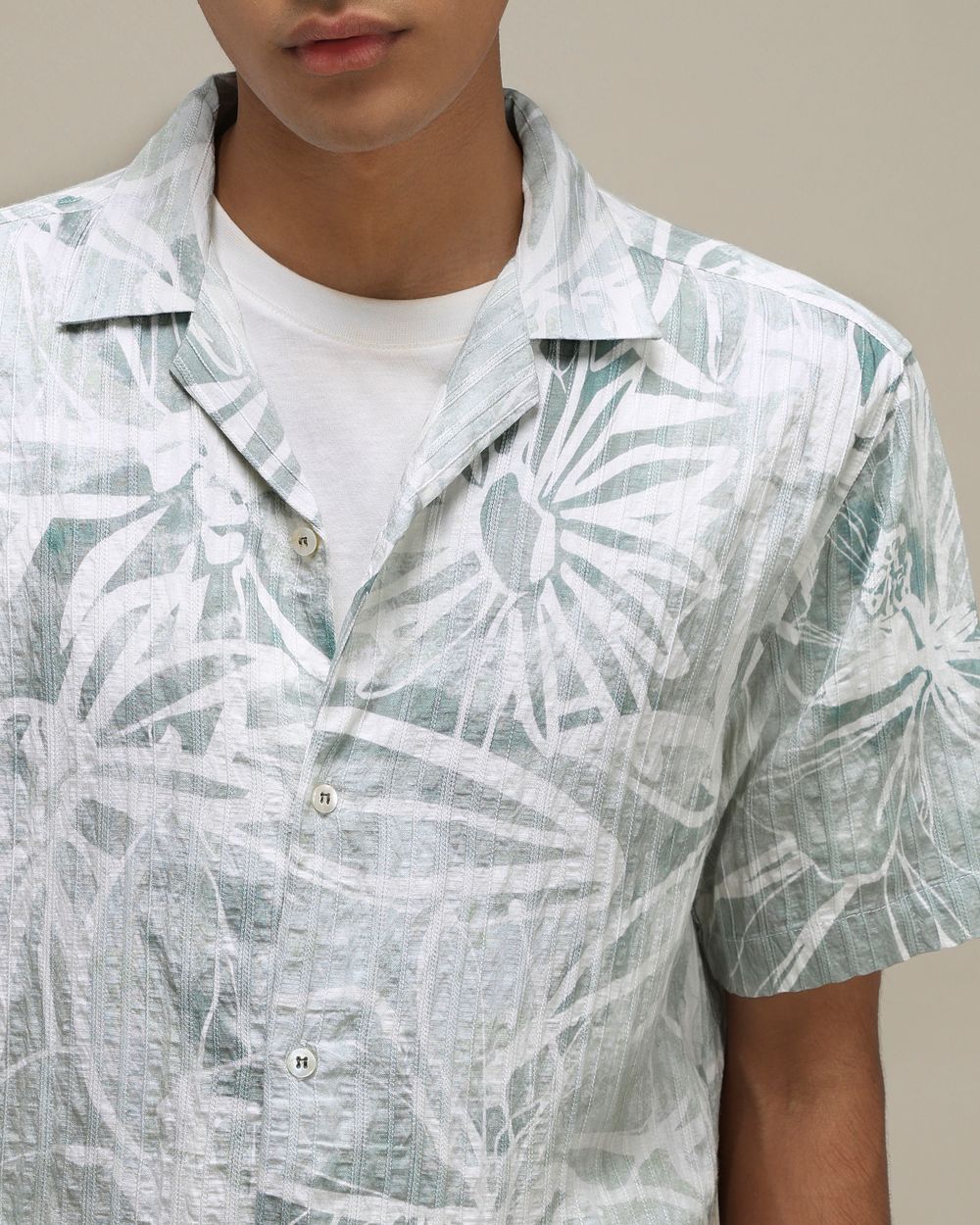 Light Green Floral Print Loose Fit Casual Shirt