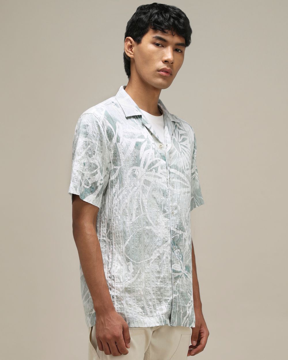 Light Green Floral Print Loose Fit Casual Shirt