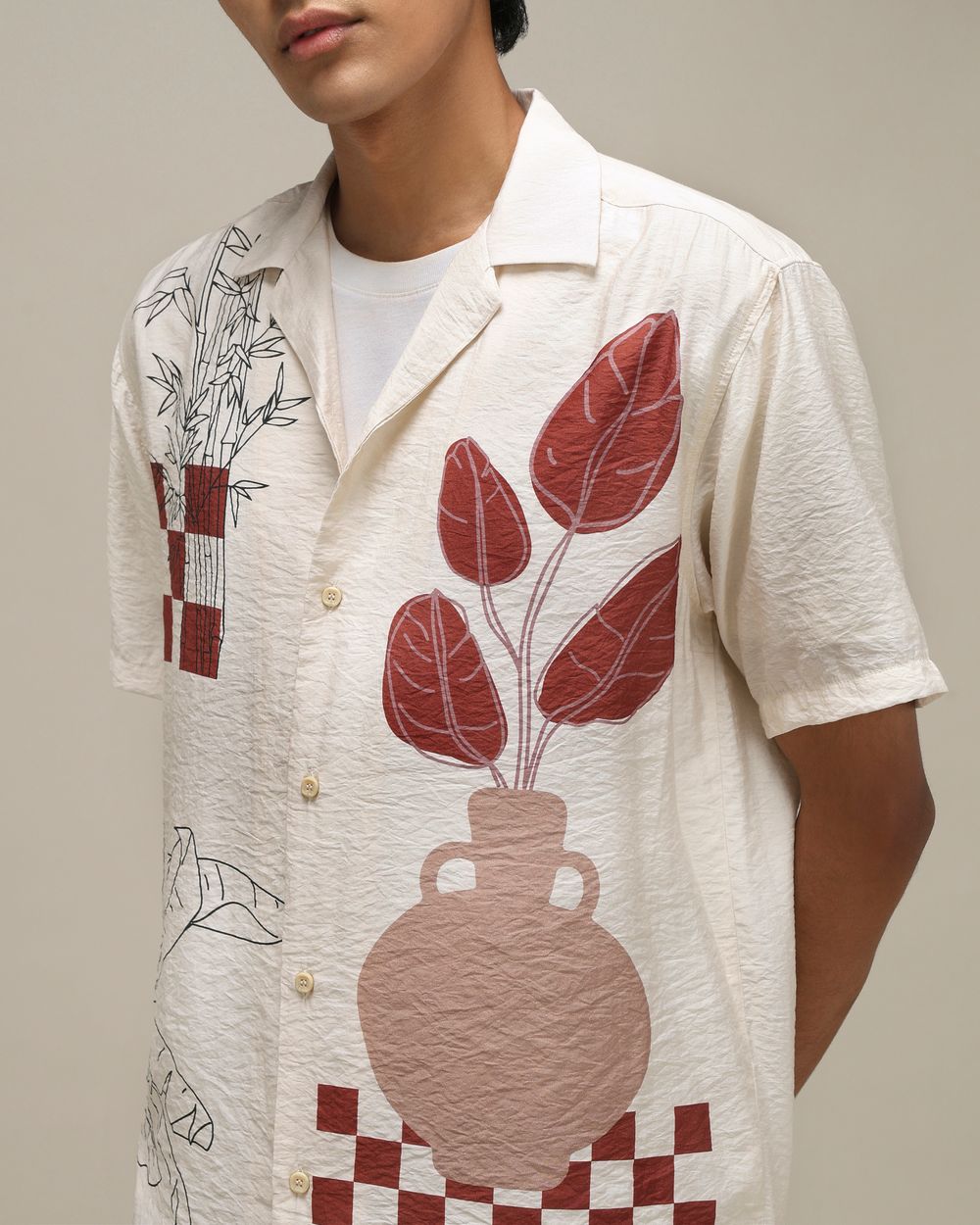 Off White Abstract Print Loose Fit Casual Shirt