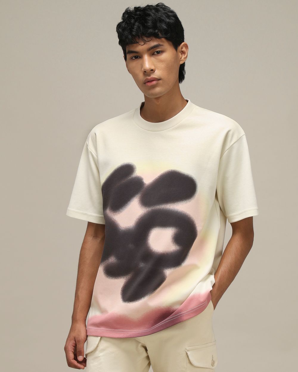 Off White Abstract Print Oversized T-Shirt
