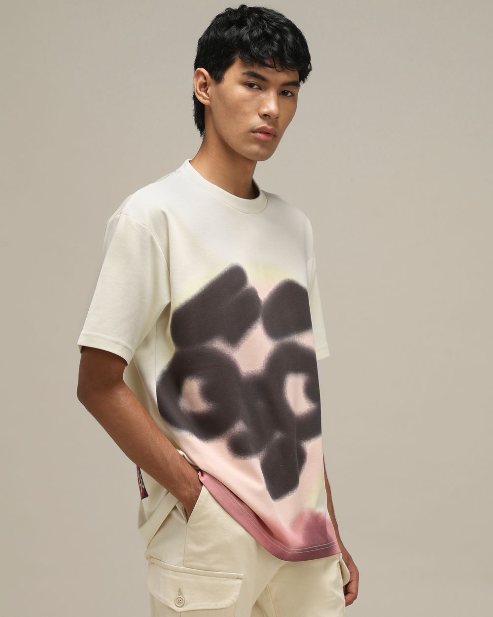 Off White Abstract Print Oversized T-Shirt