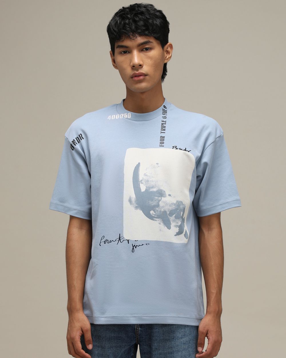 Blue Abstract Print Oversized T-Shirt