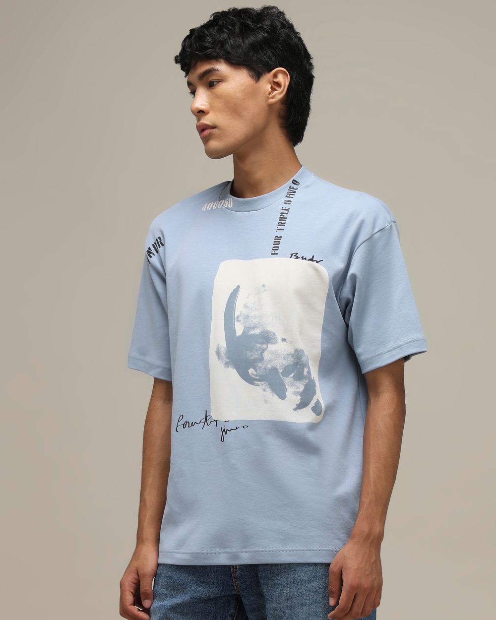 Blue Abstract Print Oversized T-Shirt