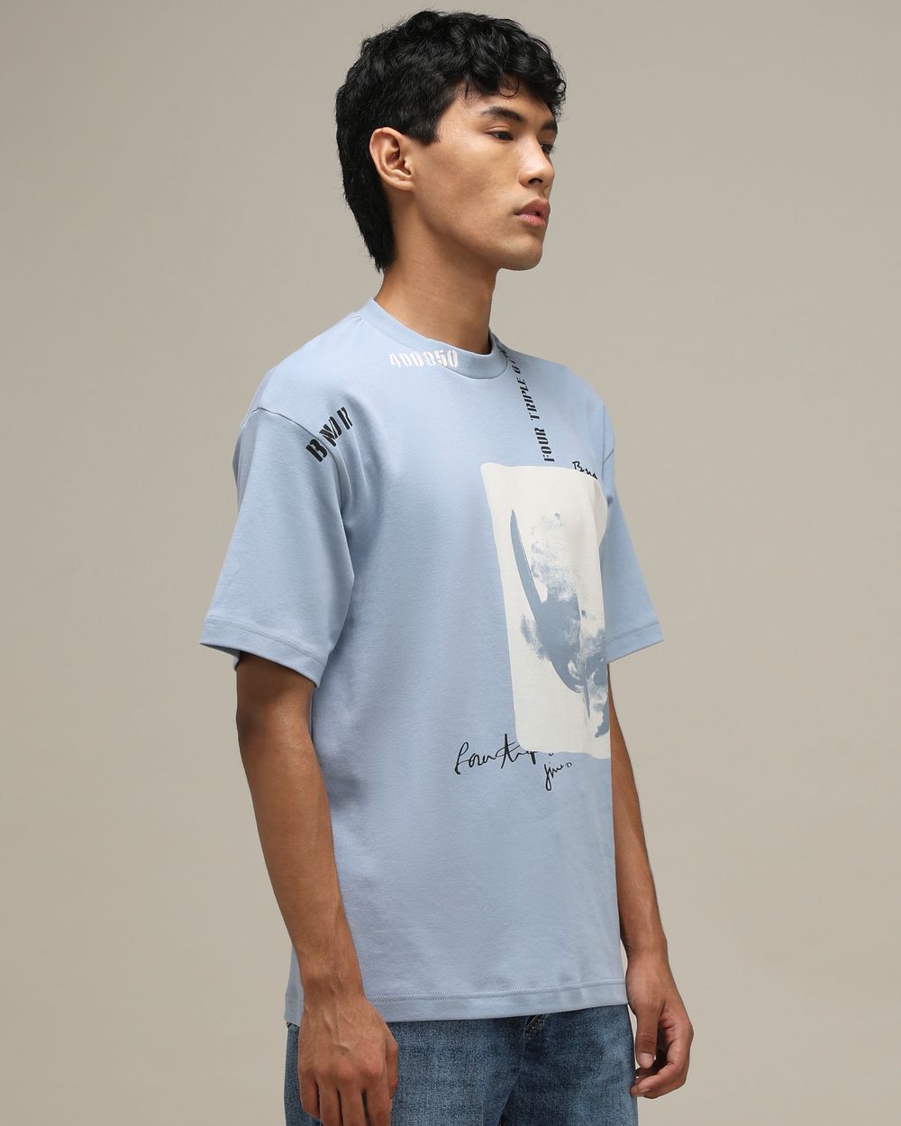 Blue Abstract Print Oversized T-Shirt