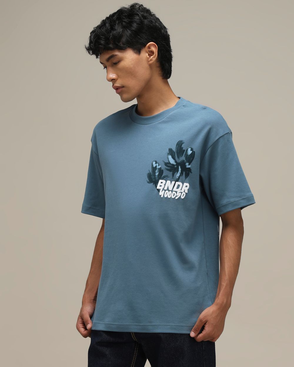 Teal Back Print Oversized T-Shirt