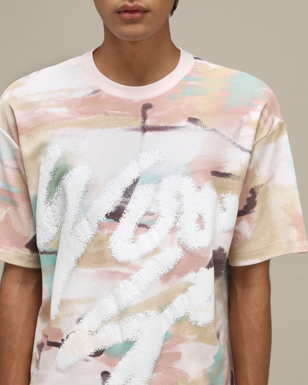 Pastel Pink Puff Print Oversized T-Shirt