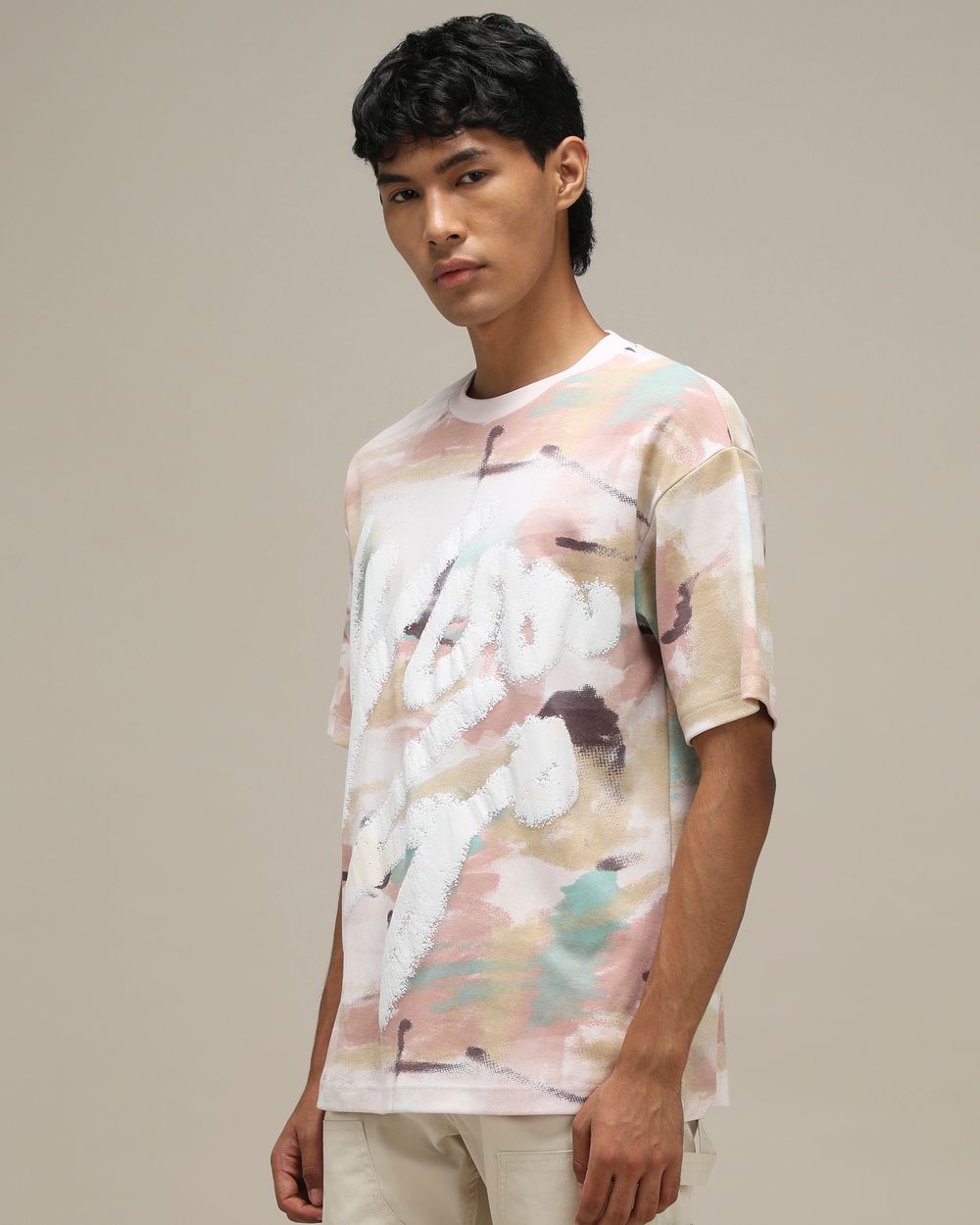 Pastel Pink Puff Print Oversized T-Shirt