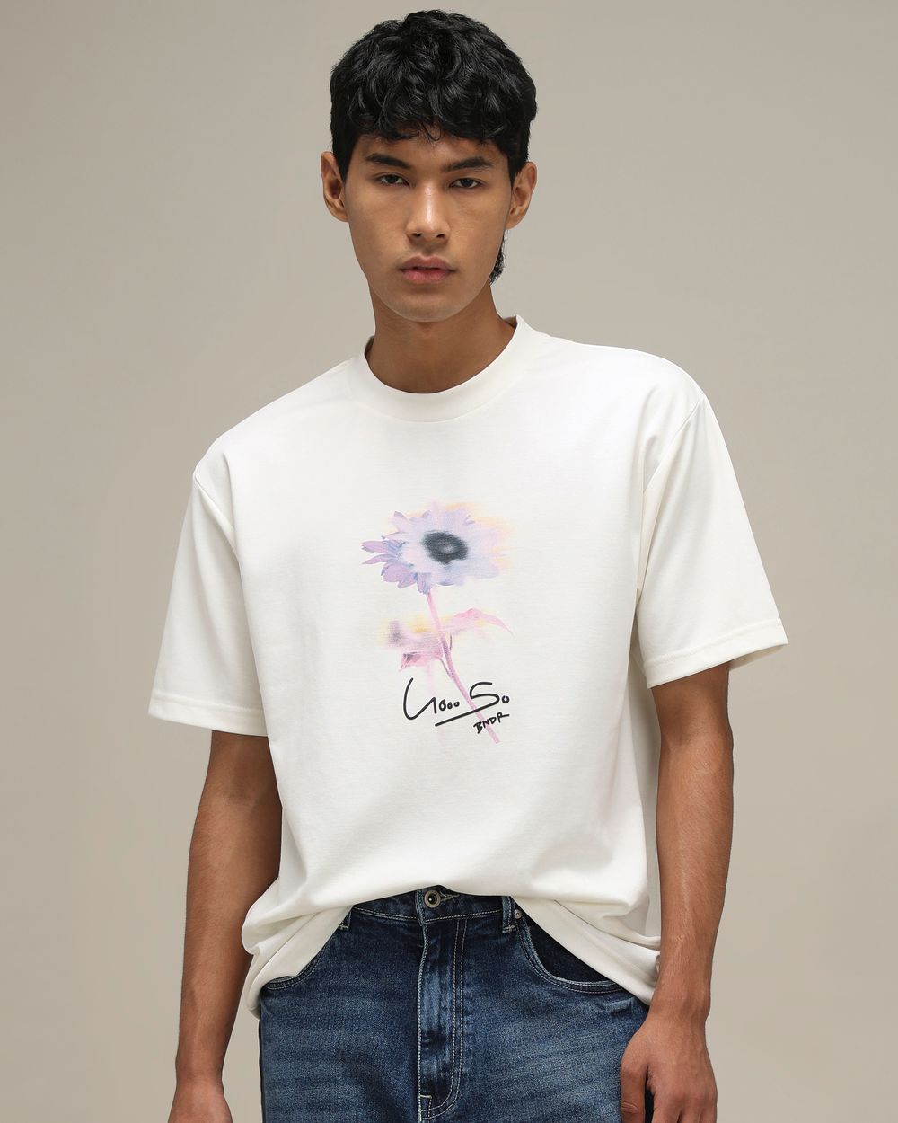 Off White Back Print Oversized T-Shirt