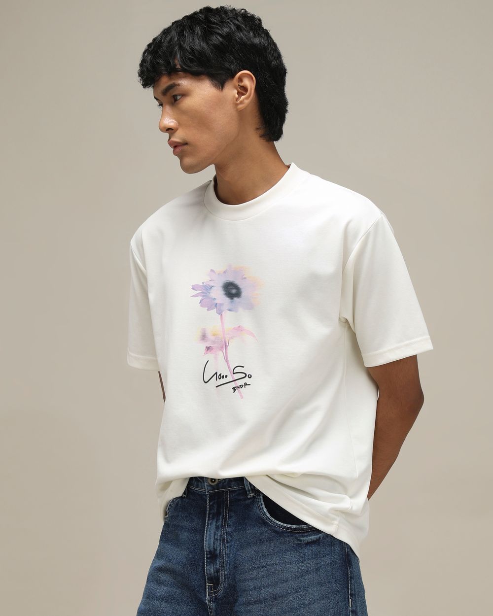 Off White Back Print Oversized T-Shirt