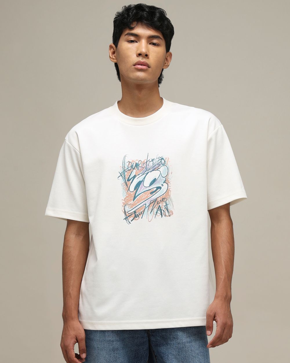 Off White Back Print Oversized T-Shirt
