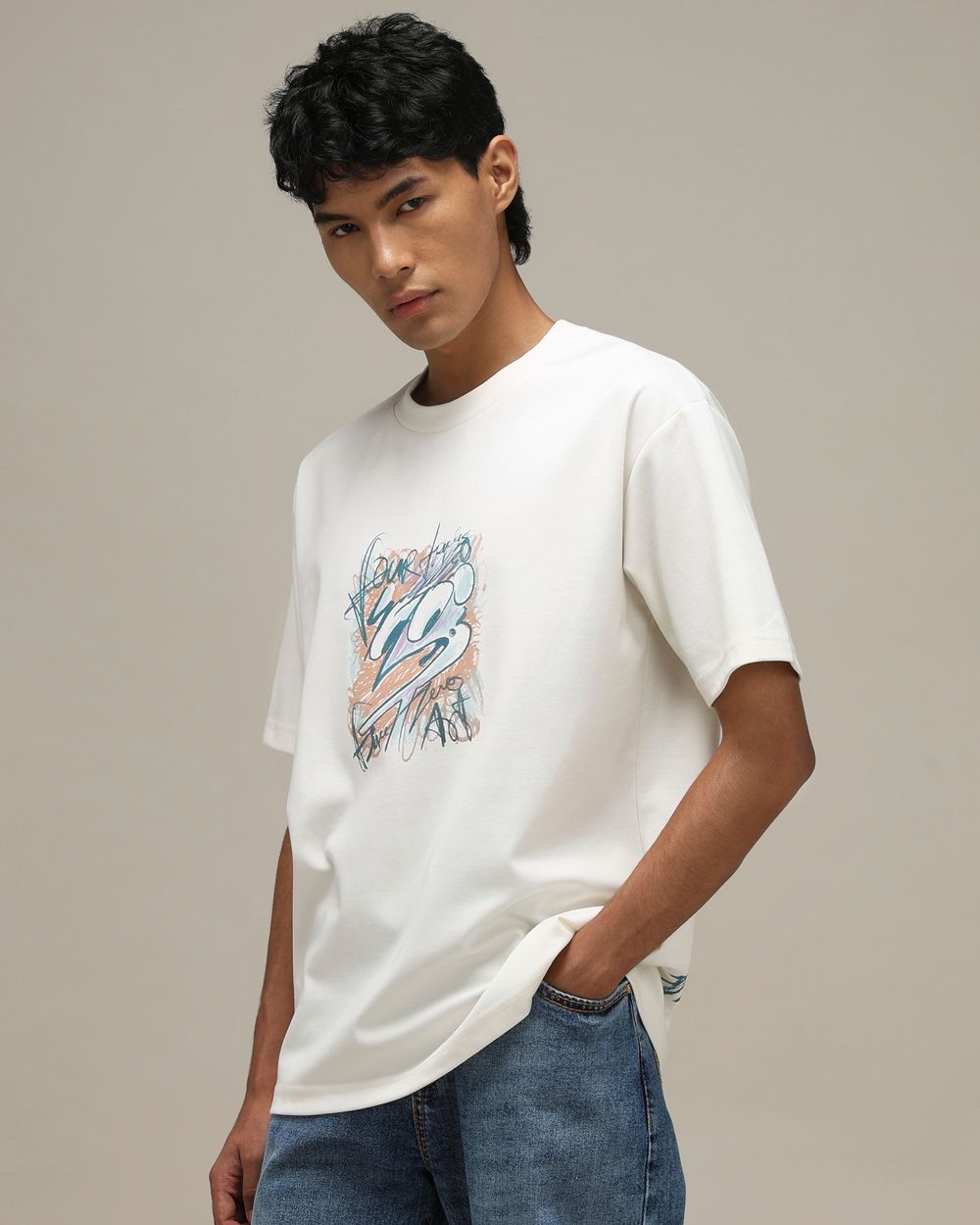 Off White Back Print Oversized T-Shirt