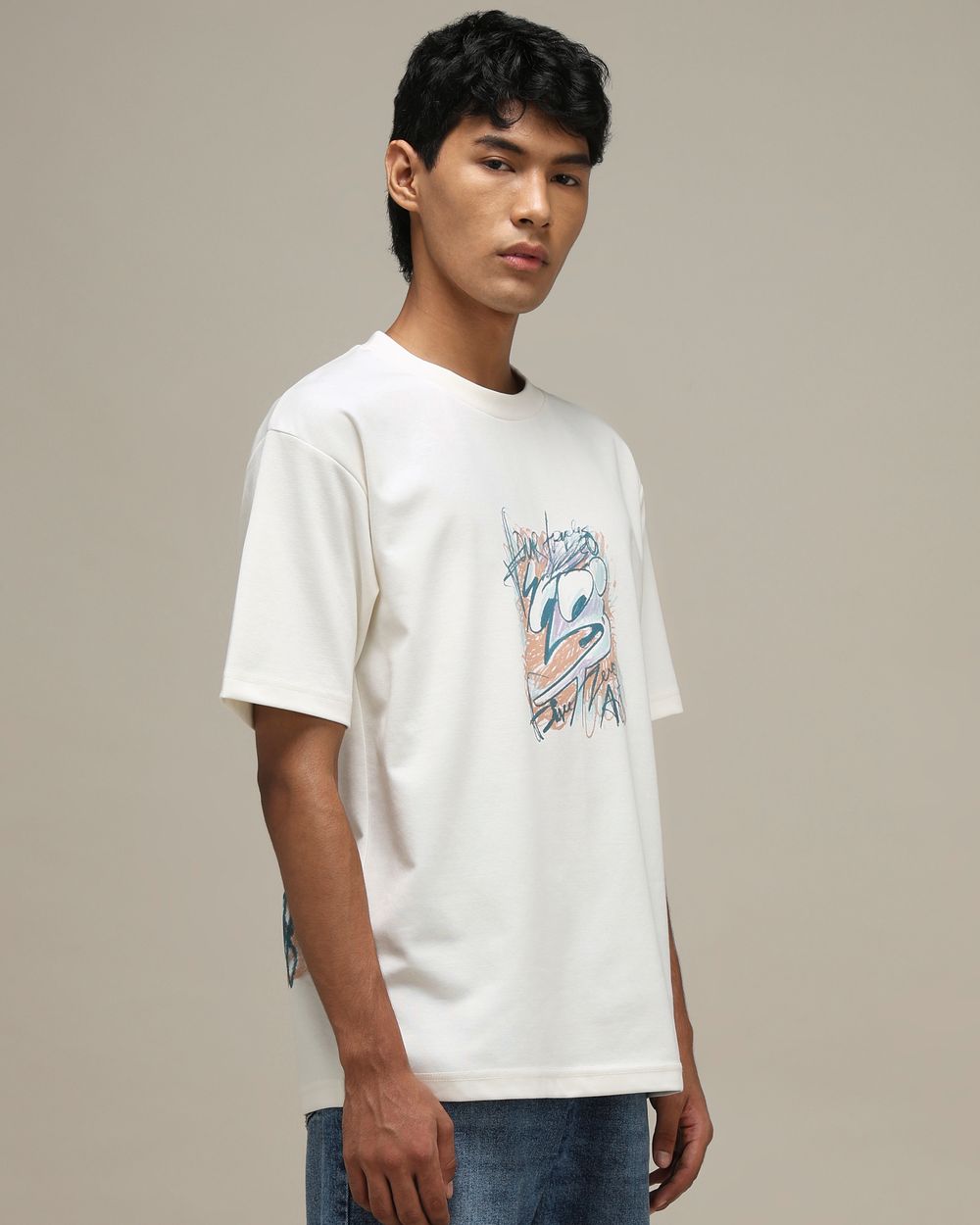 Off White Back Print Oversized T-Shirt