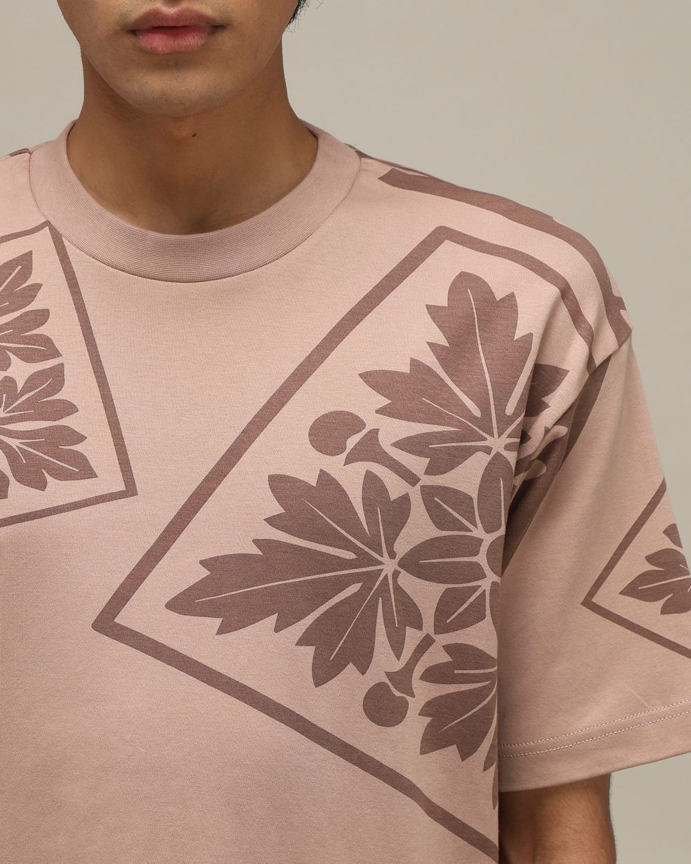 Light Brown Abstract Print Oversized T-Shirt
