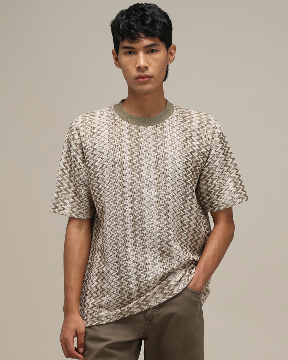 Light Olive Chevron Jacquard T-Shirt