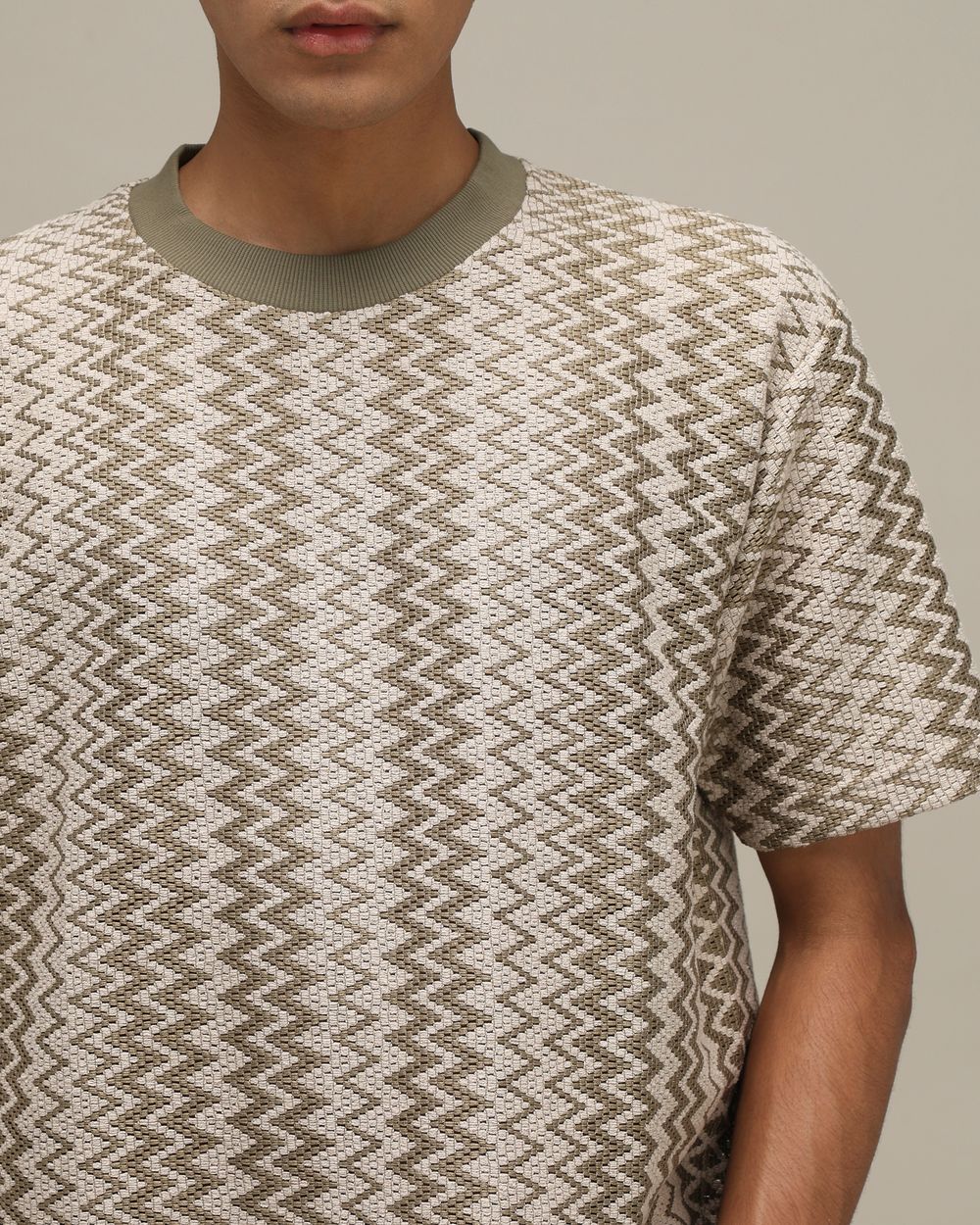 Light Olive Chevron Jacquard T-Shirt