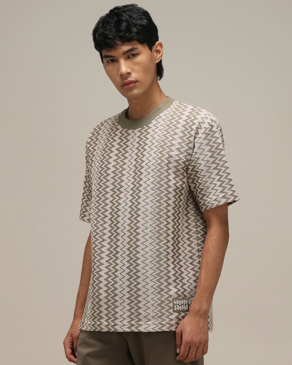 Light Olive Chevron Jacquard T-Shirt