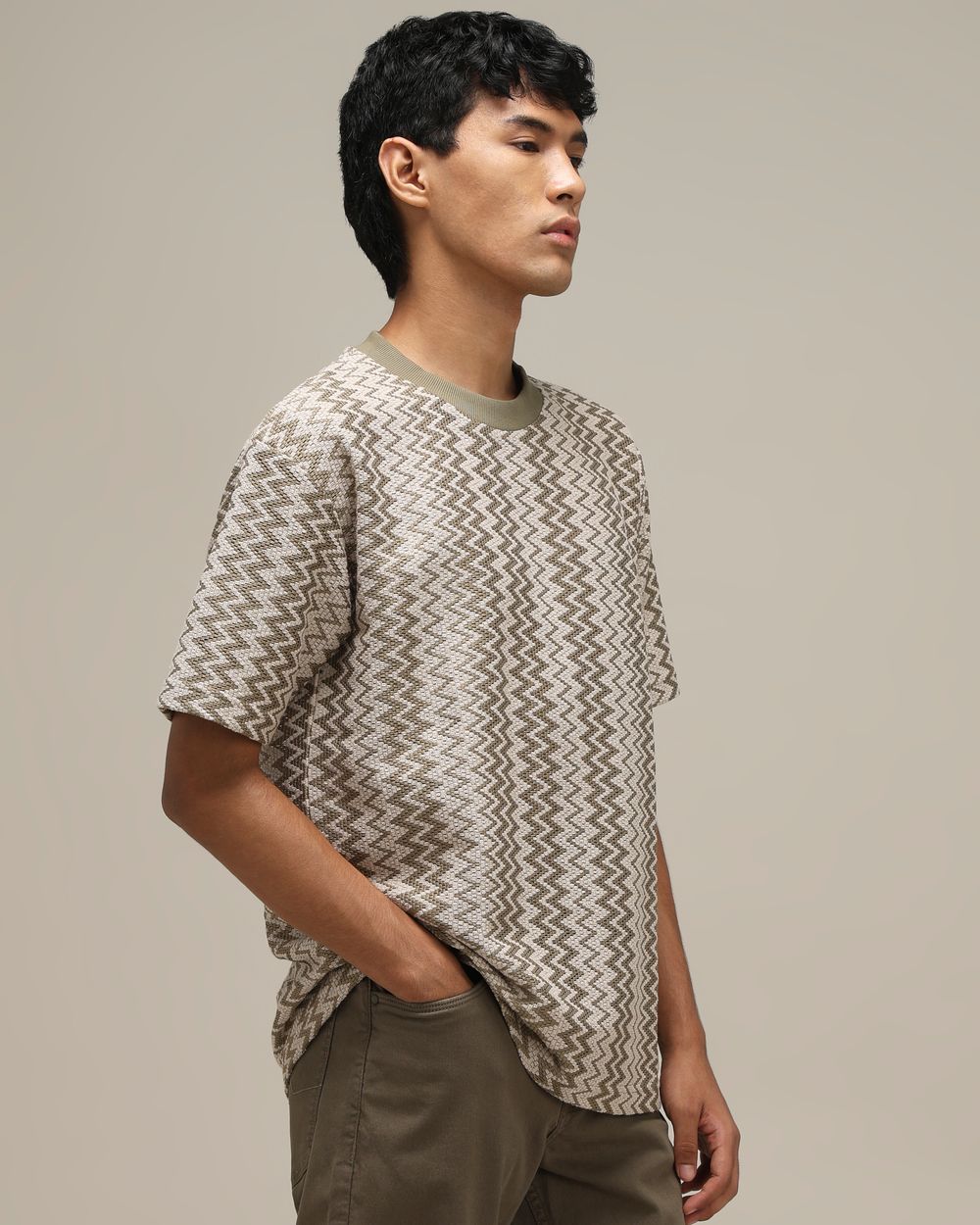 Light Olive Chevron Jacquard T-Shirt