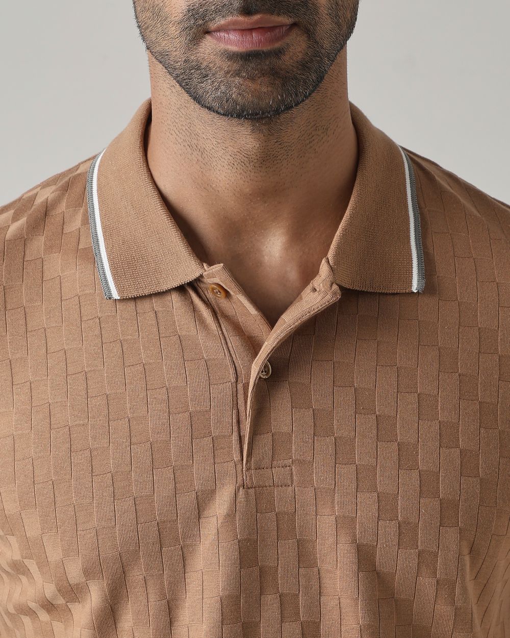 Light Brown Jacquard Plain Stretch Polo