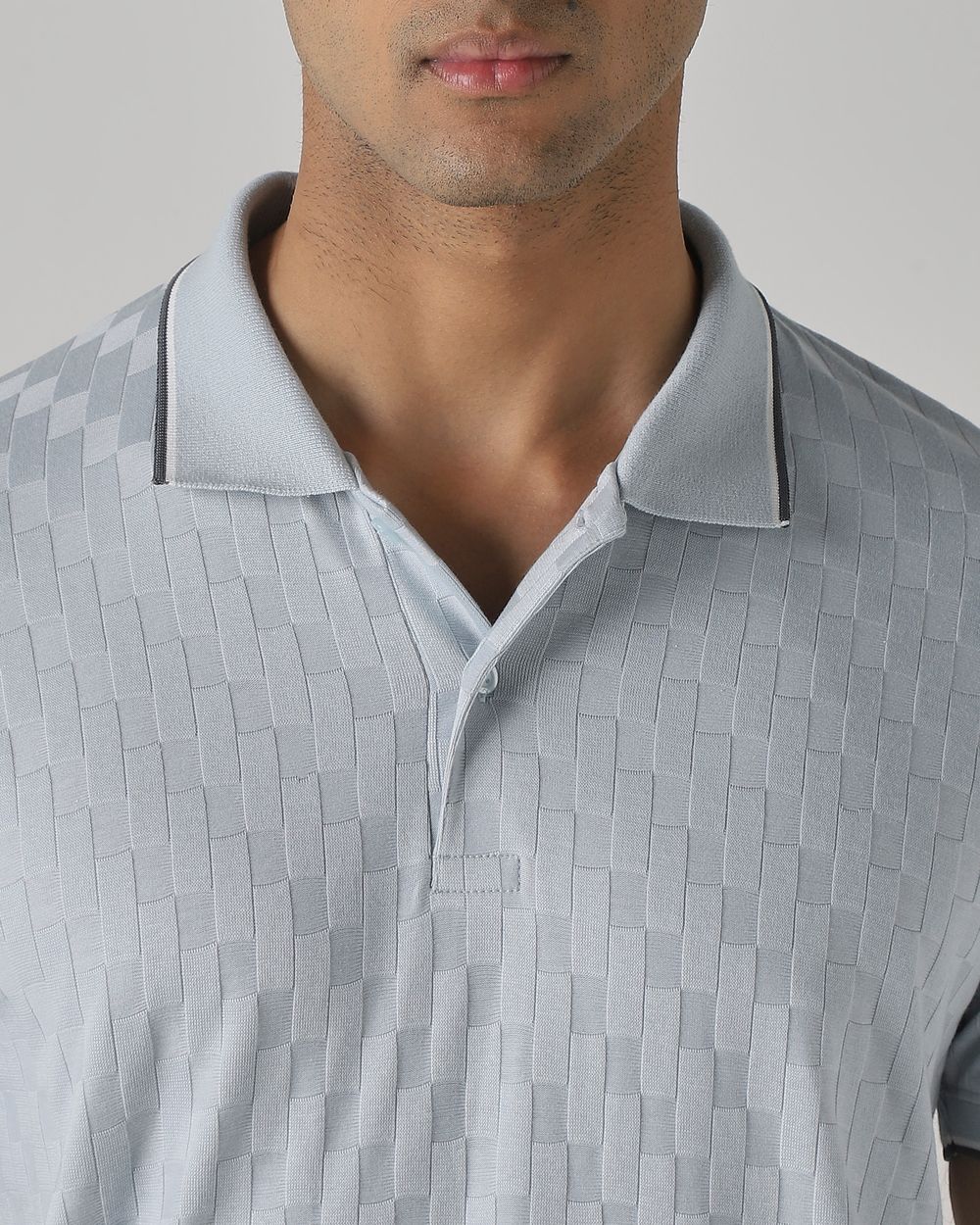 Light Blue Jacquard Plain Stretch Polo