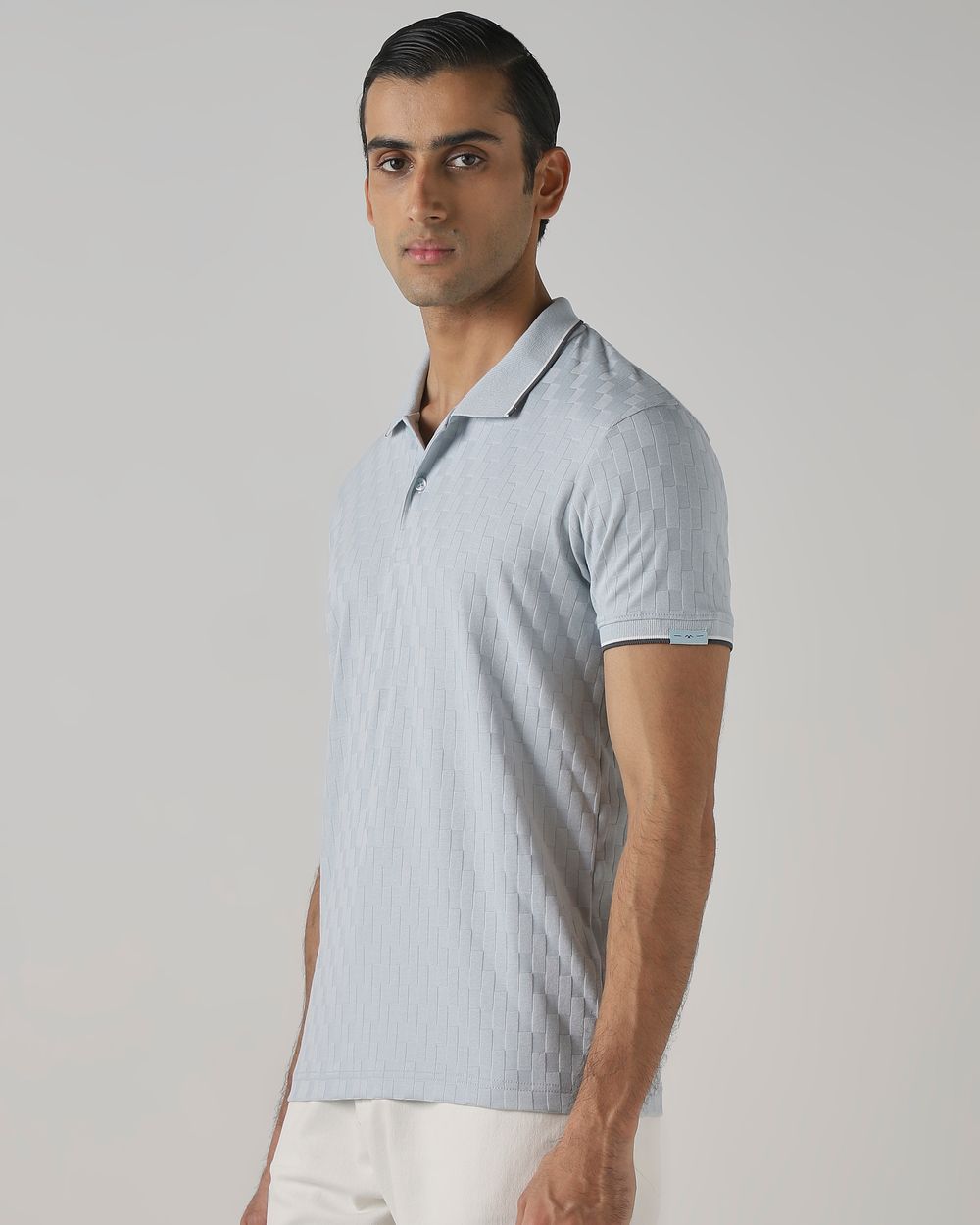 Light Blue Jacquard Plain Stretch Polo