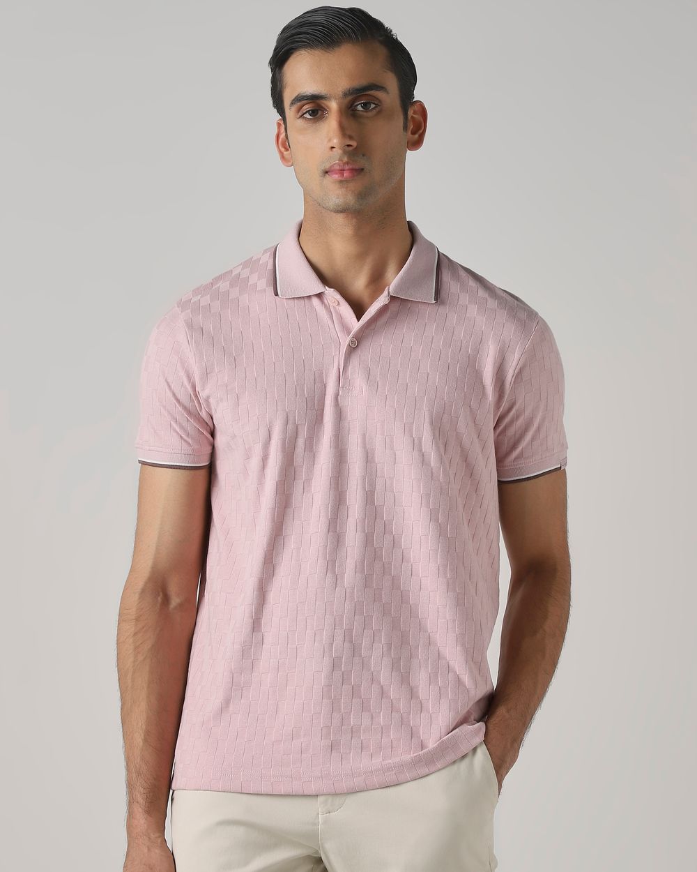Lilac Jacquard Plain Stretch Polo