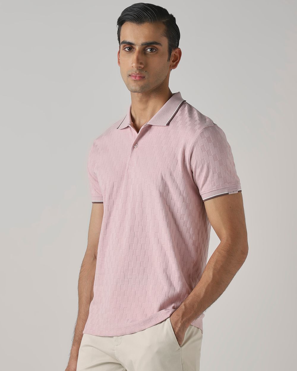 Lilac Jacquard Plain Stretch Polo