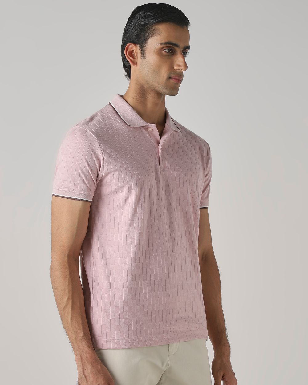 Lilac Jacquard Plain Stretch Polo